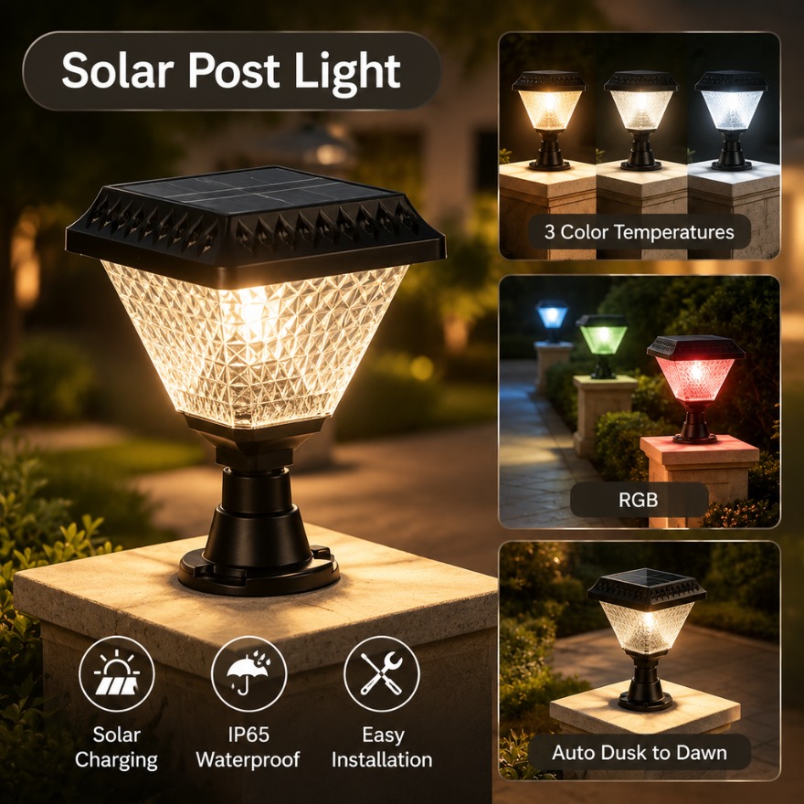 Dusk To Dawn Bulb - Solar-LED-Pfostenleuchte für den Außenbereich, IP65 wasserdicht,